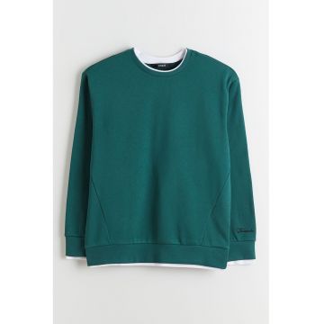 Bluza de trening din amestec de bumbac cu garnituri contrastante - Verde aquamarin