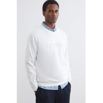 Bluza de trening din amestec de bumbac cu text in relief - Alb