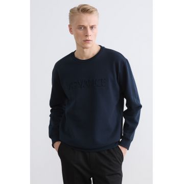 Bluza de trening din amestec de bumbac cu text in relief - Bleumarin