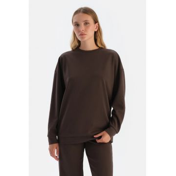Bluza de trening din amestec de modal cu decolteu la baza gatului - Maro inchis