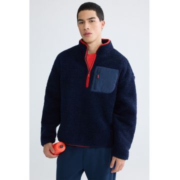 Bluza de trening din material teddy cu fenta cu fermoar - Bleumarin