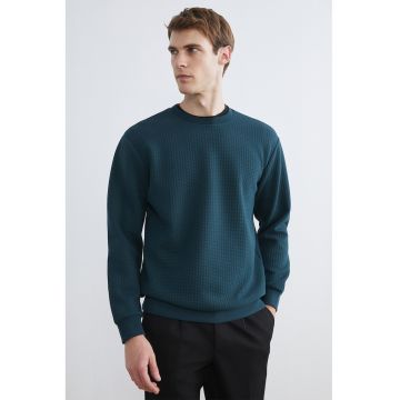 Bluza de trening texturata cu decolteu la baza gatului - Bleumarin