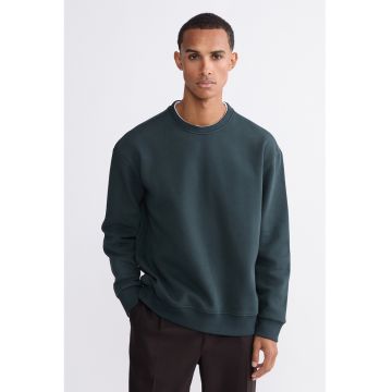 Bluza de trening uni cu decolteu la baza gatului - Verde padure/Verde englez