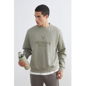 Bluza lejera de trening cu imprimeu text - Verde sparanghel