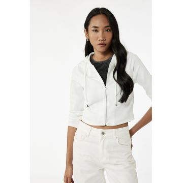 Hanorac crop cu fermoar