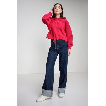 Hanorac crop cu logo - Roz inchis