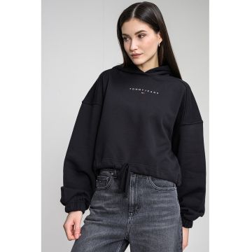 Hanorac crop cu logo - Negru