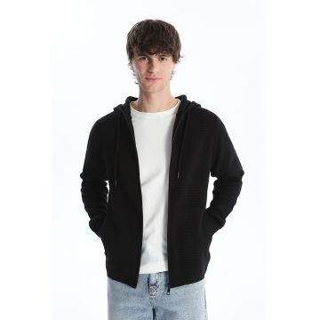 Hanorac cu fermoar si buzunare oblice - Negru