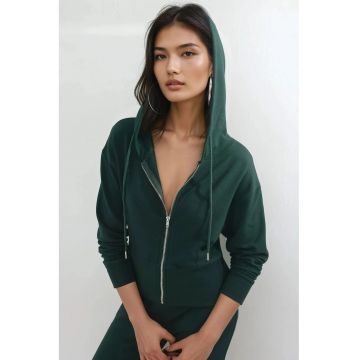 Hanorac cu fermoar si gluga  maneca lunga - verde - jerseu