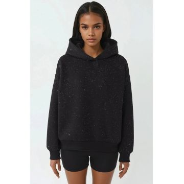 Hanorac cu gluga  detalii cu paiete - negru - textil