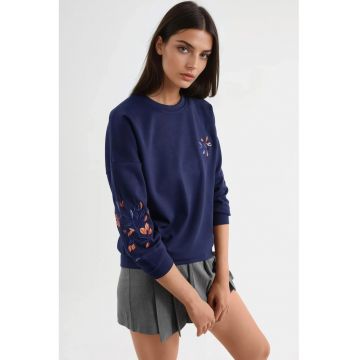 Hanorac dama -  brodat - albastru marin - textil