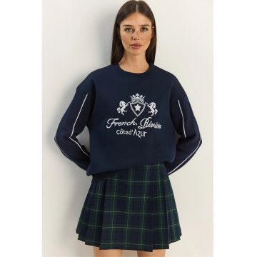 Hanorac dama -  brodat - albastru marin - textil