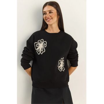 Hanorac dama -  bumbac - guler rotund - negru