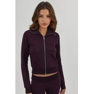 Hanorac dama -  bumbac/jerseu - cu fermoar si buzunare - mov