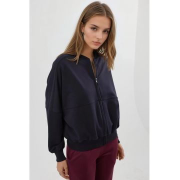 Hanorac dama  cu fermoar - croiala relaxata - bleumarin - textil