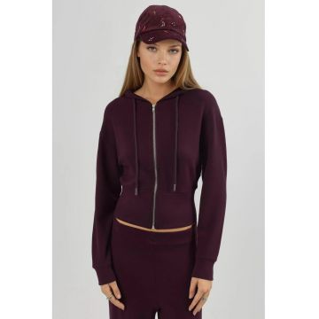 Hanorac dama -  cu gluga - fermoar - jerseu - visiniu