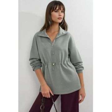 Hanorac dama -  cu guler cu fermoar - talie reglabila - verde menta - textil