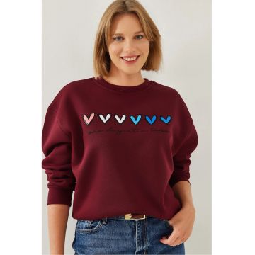 Hanorac dama -  cu guler rotund - model cu inima - rosu - bumbac -