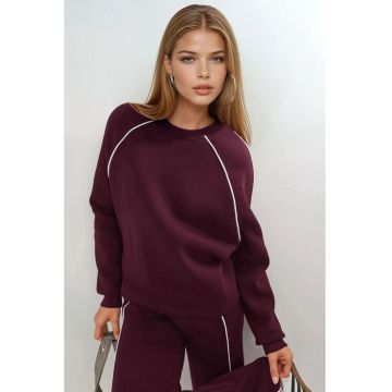 Hanorac dama -  cu maneca lunga - rosu visiniu - textil