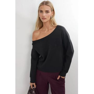 Hanorac dama -  guler asimetric - negru - textil