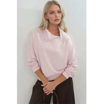 Hanorac dama -  guler cu fermoar - roz pudra - textil