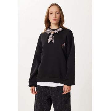 Hanorac dama - Happiness Istanbul - brodat - croiala lejera - negru - textil