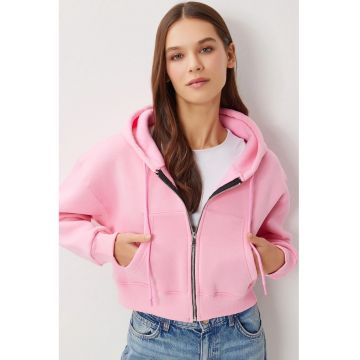Hanorac dama - Happiness Istanbul - cu gluga si fermoar - roz carnation - textil