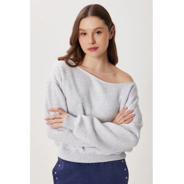 Hanorac dama - Happiness Istanbul - guler asimetric - gri deschis - textil