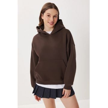 Hanorac dama - Happiness Istanbul - supradimensionat - buzunar - maro - textil