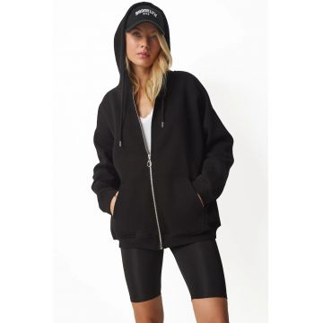 Hanorac dama - Happiness Istanbul - supradimensionat - cu gluga - negru - textil