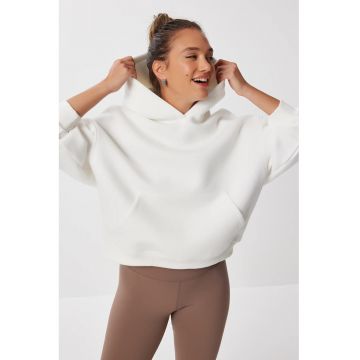 Hanorac dama - Happiness Istanbul - supradimensionat - gluga - ivoire - textil