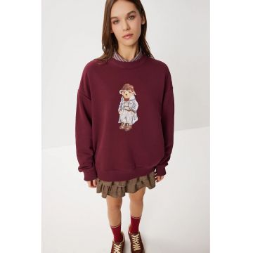 Hanorac dama - Happiness Istanbul - supradimensionat - imprimeu pe spate - rosu - textil