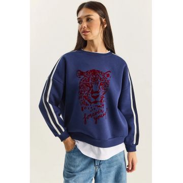 Hanorac dama -  imprimat - albastru marin - textil