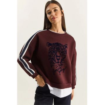 Hanorac dama -  imprimat - visiniu - textil