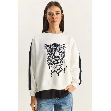 Hanorac dama -  imprimeu animal - alb - textil