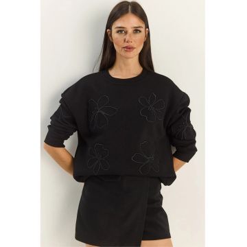 Hanorac dama  maneca lunga - negru - textil