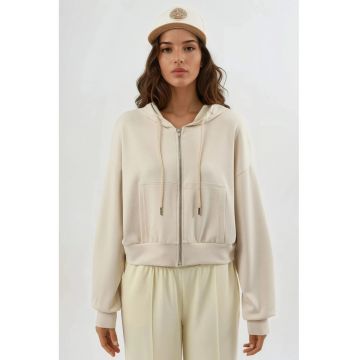 Hanorac dama  scurt - cu gluga - jerseu - crem