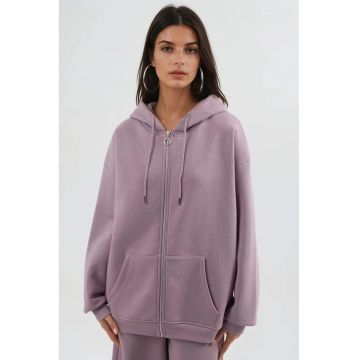 Hanorac dama  supradimensionat - cu gluga - mov - jerseu