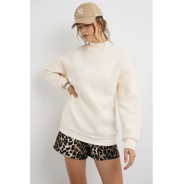 Hanorac dama -  supradimensionat cu guler inalt - fildes natural - bumbac si poliester -