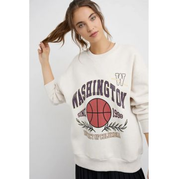 Hanorac dama -  supradimensionat - imprimeu - fildes natural - bumbac si poliester -