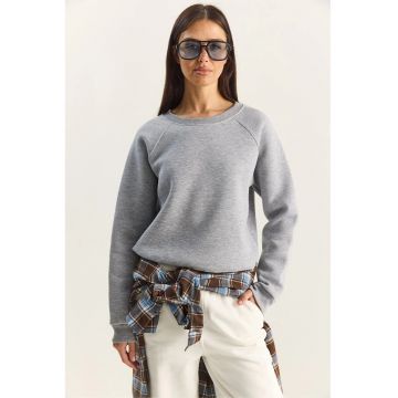 Hanorac dama -  tricotat - croiala relaxata - gri textil