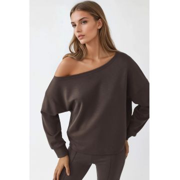 Hanorac  femei - guler asimetric - croiala lejera - maro cafeniu - textil