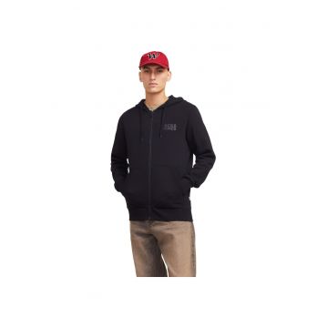 Hanorac JACK &JONES Corp Logo Small Print Zip Hood 52136 - Negru