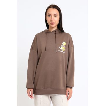 Hanorac lejer cu model grafic - Maro deschis