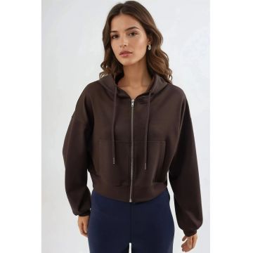 Hanorac pentru dama -  cu gluga - maro - jerseu