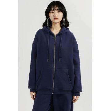 Hanorac pentru dama -  oversized - bumbac/poliester - bleumarin