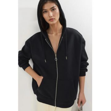 Hanorac pentru dama -  supradimensionat - cu gluga - negru - jerseu