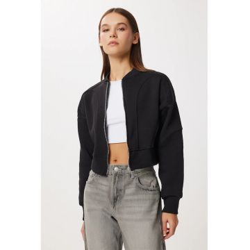 Hanorac scurt cu fermoar Happiness Istanbul - negru - textil