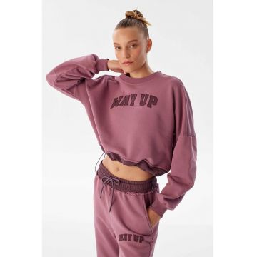 Bluza crop de trening din bumbac cu imprimeu text - Liliac prafuit