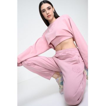 Bluza de trening cu croiala crop si model 2-in-1 - Roz prafuit